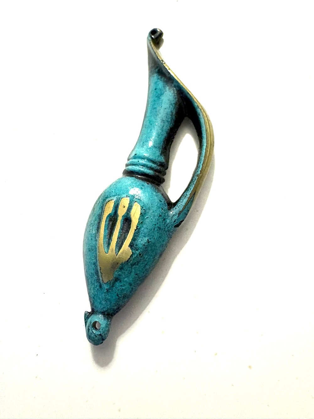 BEZALEL Vintage Brass Mezuzah, Metal Jug Oil, Israel 50's, Judaica Collectible